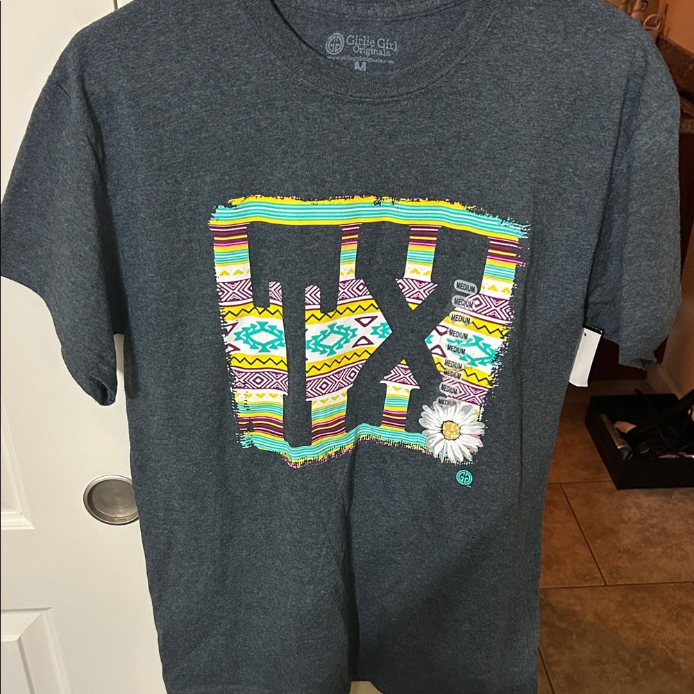Gray Graphic T-Shirt with Colorful TX Design
